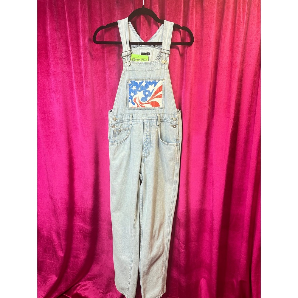 Contempo Casuals Overalls Women S Light Blue Good Patriotic Stars Stripes Denim